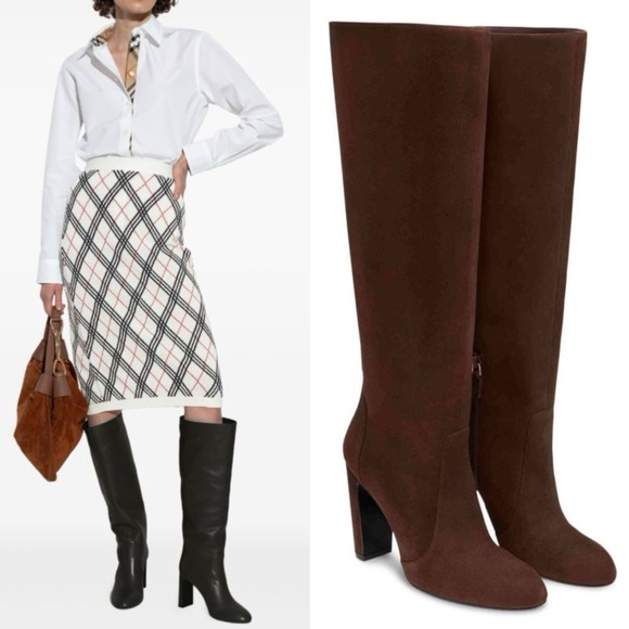 Stuart Weitzman Shoes - Stuart Weitzman VIDA Brown Suede Zip Heeled Knee High Boots US 9.5 $850 - Spain